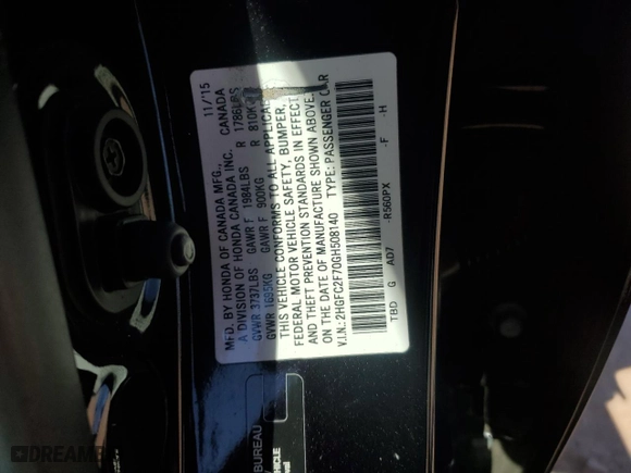 2016 Honda Civic Sedan EX with VIN 2HGFC2F70GH508140, listed as a Copart auction lot 49401065 with 128,786 mi miles and Salvage Title. Bid and sale history available at carsss.com. Image 14.