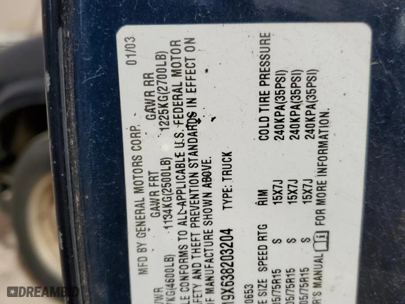 2003 Chevrolet S-10 LS with VIN 1GCCS19X638203204, listed as a Copart auction lot 48751015 with 86,843 mi miles and Salvage Title. Bid and sale history available at carsss.com. Image 12.