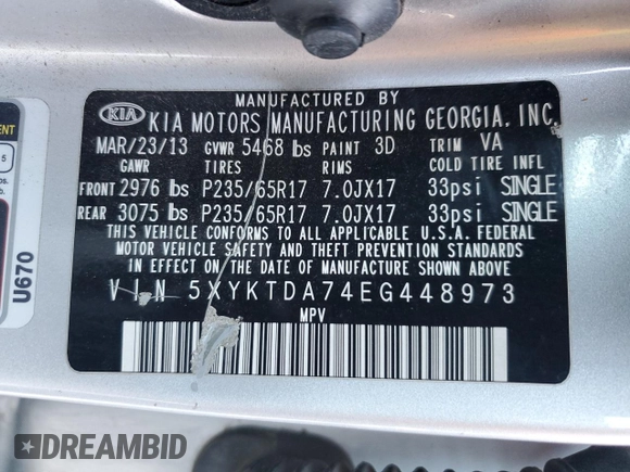 2014 Kia Sorento LX with VIN 5XYKTDA74EG448973, listed as a Copart auction lot 41934025 with 162,153 mi miles and Clean Title. Bid and sale history available at carsss.com. Image 13.