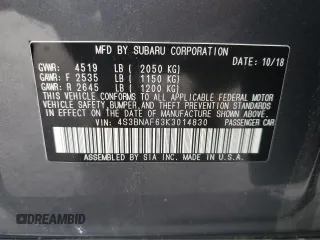 2019 Subaru Legacy Premium with VIN 4S3BNAF63K3014830, listed as a Copart auction lot 49317505 with 162,800 mi miles and Salvage Title. Bid and sale history available at carsss.com. Image 15.