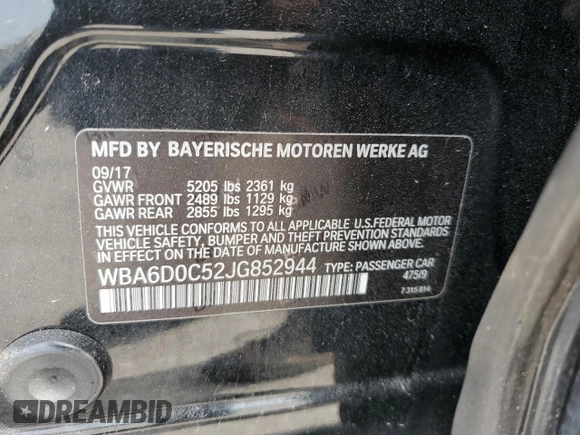 2018 BMW 6 Series 640i with VIN WBA6D0C52JG852944, listed as a Copart auction lot 54681154 with 111,650 mi miles and Salvage Title. Bid and sale history available at carsss.com. Image 13.