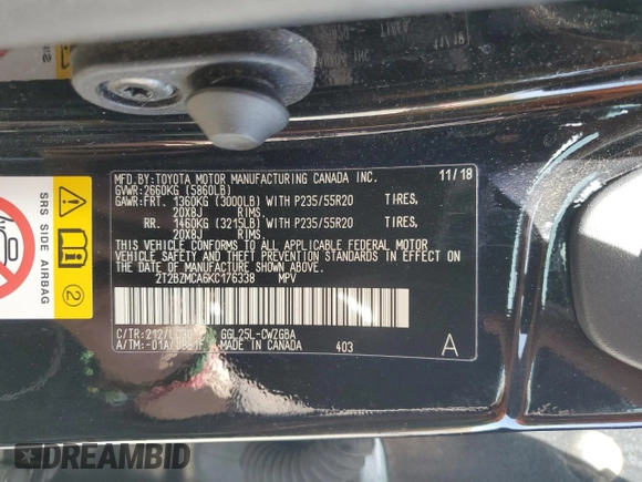 2019 Lexus RX with VIN 2T2BZMCA6KC176338, listed as a Copart auction lot 50006455 with 77,812 mi miles and Salvage Title. Bid and sale history available at carsss.com. Image 13.