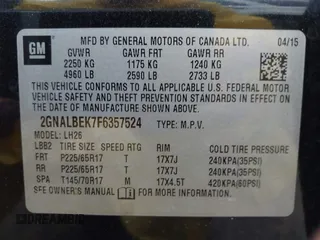 2015 Chevrolet Equinox LT with VIN 2GNALBEK7F6357524, listed as a IAAI auction lot 42196009 with Not Provided miles and . Bid and sale history available at carsss.com. Image 9.