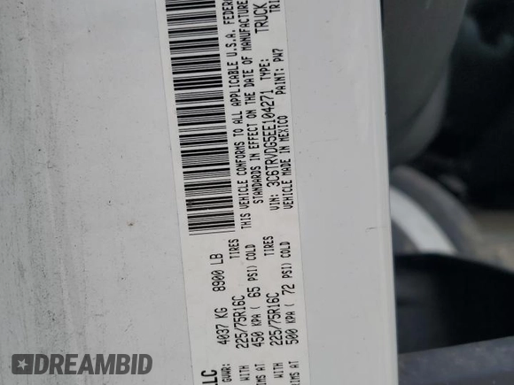 2014 Ram ProMaster Cargo z VIN 3C6TRVDG5EE104271, wystawiony jako Copart lot #57152155 z przebiegiem 145 129 mil mil oraz Szkoda całkowita • Salvage title. Historia ofert i sprzedaży dostępna na DreamBid. Obrazek 12.
