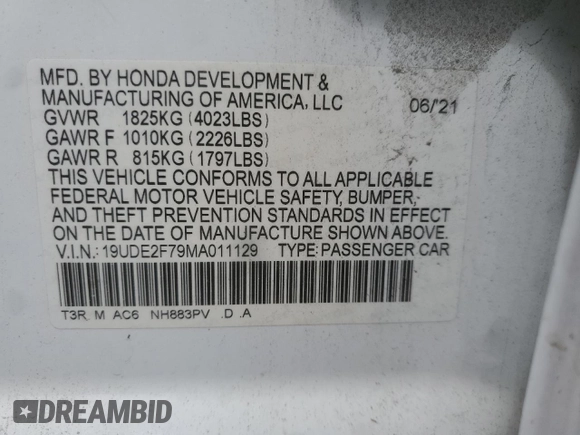 2021 Acura ILX Premium with VIN 19UDE2F79MA011129, listed as a Copart auction lot 57280035 with 33,987 mi miles and Clean title. Bid and sale history available at DreamBid. Image 14.
