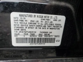 2020 Infiniti Q50 3.0t SPORT with VIN JN1EV7AP7LM205102, listed as a Copart auction lot 43652135 with 68,075 mi miles and Salvage Title. Bid and sale history available at carsss.com. Image 14.