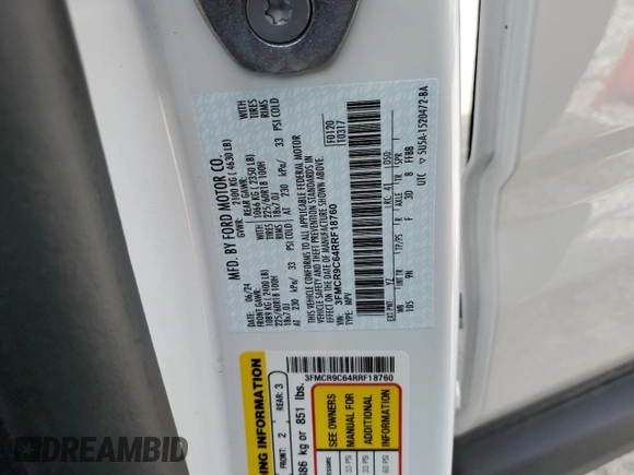 2024 Ford Bronco Sport Outer Banks z VIN 3FMCR9C64RRF18760, wystawiony jako Copart lot #58146365 z przebiegiem 12 446 mil mil oraz Szkoda całkowita • Salvage title. Historia ofert i sprzedaży dostępna na DreamBid. Obrazek 13.