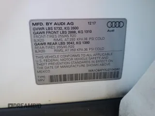 2018 Audi SQ5 Prestige with VIN WA1C4AFYXJ2104340, listed as a Copart auction lot 82862384 with 57,521 mi miles and Salvage Title. Bid and sale history available at DreamBid. Image 13.