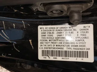 2014 Honda Civic Sedan LX with VIN 2HGFB2F5XEH544092, listed as a IAAI auction lot 41797824 with 73,079 mi miles. Bid and sale history available at carsss.com. Image 9.