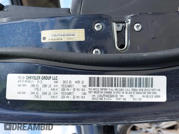 2014 Jeep Patriot Latitude with VIN 1C4NJPFA4ED604145, listed as a IAAI auction lot 42091619 with 81,119 mi miles and . Bid and sale history available at carsss.com. Image 9.