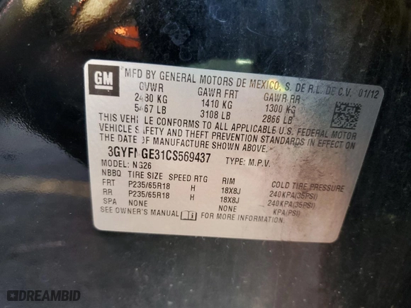 2012 Cadillac SRX with VIN 3GYFNGE31CS569437, listed as a Copart auction lot 42138735 with 101,069 mi miles and Salvage Title. Bid and sale history available at carsss.com. Image 14.