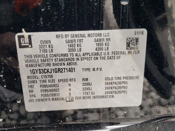 2016 Cadillac Escalade Premium Collection with VIN 1GYS3CKJ1GR271401, listed as a Copart auction lot 50048405 with 0 mi miles and Salvage Title. Bid and sale history available at carsss.com. Image 13.