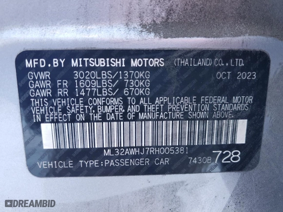 2024 Mitsubishi Mirage Black Edition with VIN ML32AWHJ7RH005381, listed as a Copart auction lot 88079825 with 35856 miles and Clean Title. Bid and sale history available at carsss.com. Image 12.