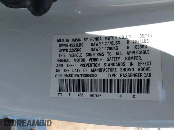 2014 Acura RLX Tech Pkg with VIN JH4KC1F57EC004303, listed as a IAAI auction lot 40436817 with 1 mi miles. Bid and sale history available at carsss.com. Image 9.