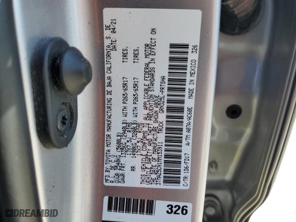 2021 Toyota Tacoma 2WD SR5 with VIN 3TMAZ5CN1MM153911, listed as a Copart auction lot 48010715 with 97,700 mi miles and Non Repairable. Bid and sale history available at carsss.com. Image 13.