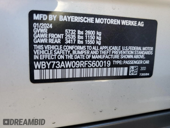 2024 BMW i4 eDrive40 with VIN WBY73AW09RFS60019, listed as a Copart auction lot 88818405 with 3,363 mi miles and Salvage Title. Bid and sale history available at carsss.com. Image 13.