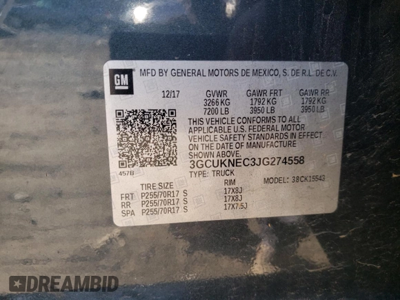 2018 Chevrolet Silverado 1500 Work Truck with VIN 3GCUKNEC3JG274558, listed as a Copart auction lot 46448685 with 203,669 mi miles and Salvage Title. Bid and sale history available at carsss.com. Image 13.