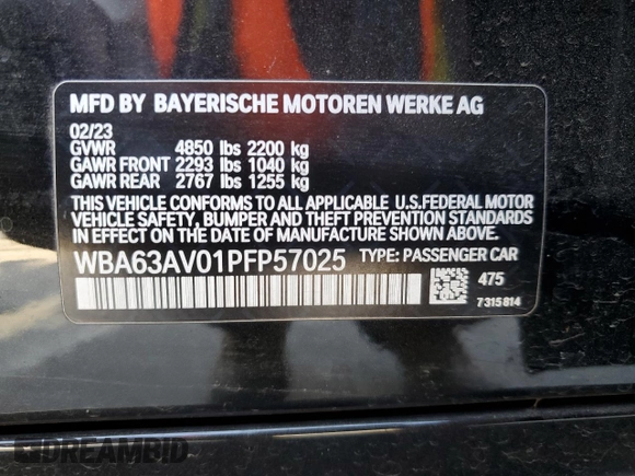 2023 BMW 4 Series 430i с VIN WBA63AV01PFP57025, выставлен на аукционе Copart как лот 60687025 с пробегом 28 514 миль миль и Списание • Salvage title. История ставок и продаж доступна на DreamBid. Изображение 12.