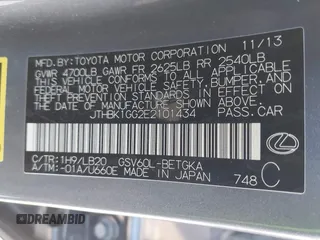 2014 Lexus ES 350 with VIN JTHBK1GG2E2101434, listed as a IAAI auction lot 41683044 with 145,771 mi miles. Bid and sale history available at carsss.com. Image 9.