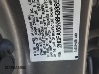 2008 Honda Civic LX z VIN 2HGFA16508H308536, wystawiony jako Copart lot #59589985 z przebiegiem 172 884 mil mil oraz Czysty tytuł • Clean title. Historia ofert i sprzedaży dostępna na DreamBid. Obrazek 12.