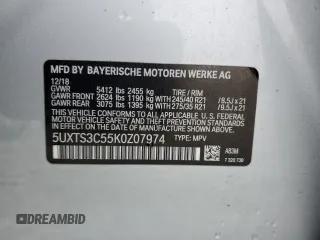 2019 BMW X3 M40i with VIN 5UXTS3C55K0Z07974, listed as a Copart auction lot 52582205 with 71,739 mi miles and Salvage Title. Bid and sale history available at DreamBid. Image 13.