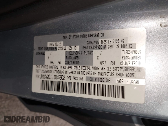 2013 Mazda 5 Touring z VIN JM1CW2CL1D0147902, wystawiony jako IAAI lot #42379728 z przebiegiem Nie podano mil oraz . Historia ofert i sprzedaży dostępna na DreamBid. Obrazek 9.