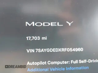 2024 Tesla Model Y с VIN 7SAYGDEDXRF054960, выставлен на аукционе IAAI как лот 42585098 с пробегом 17 703 миль миль и . История ставок и продаж доступна на DreamBid. Изображение 14.