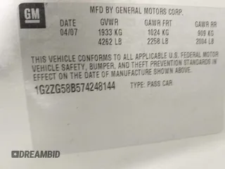 2007 Pontiac G6 with VIN 1G2ZG58B574248144, listed as a IAAI auction lot 42014849 with 174,846 mi miles. Bid and sale history available at carsss.com. Image 9.