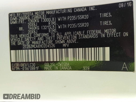 2017 Lexus RX 350 with VIN 2T2BZMCAXHC054526, listed as a IAAI auction lot 42262461 with 202,311 mi miles and . Bid and sale history available at DreamBid. Image 9.