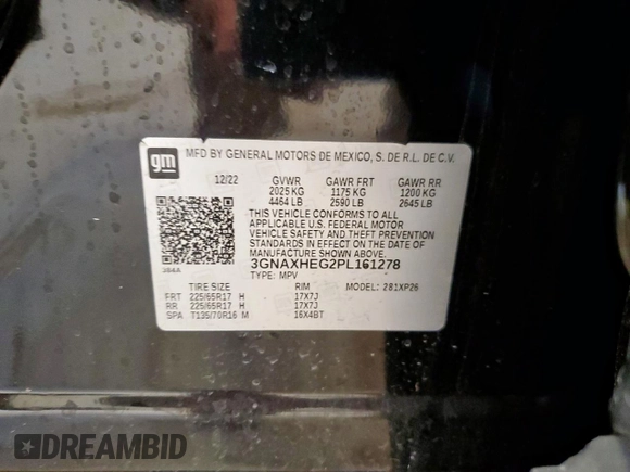 2023 Chevrolet Equinox LS z VIN 3GNAXHEG2PL161278, wystawiony jako Copart lot #57362385 z przebiegiem 75 250 mil mil oraz Czysty tytuł • Clean title. Historia ofert i sprzedaży dostępna na DreamBid. Obrazek 13.