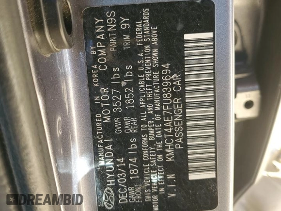 2015 Hyundai Accent GLS with VIN KMHCT4AE7FU839694, listed as a Copart auction lot 47305095 with 140,715 mi miles and Salvage Title. Bid and sale history available at DreamBid. Image 14.