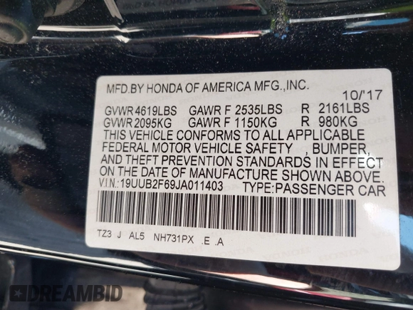 2018 Acura TLX w/A-SPEC Pkg with VIN 19UUB2F69JA011403, listed as a IAAI auction lot 41839614 with 112,160 mi miles and . Bid and sale history available at DreamBid. Image 9.