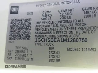 2021 Chevrolet Colorado 2WD Work Truck with VIN 1GCHSBEA1M1280750, listed as a IAAI auction lot 42539883 with 163,224 mi miles and . Bid and sale history available at DreamBid. Image 9.