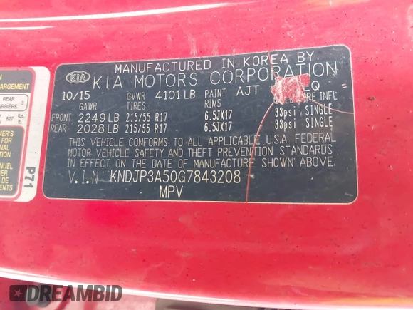 2016 Kia Soul + with VIN KNDJP3A50G7843208, listed as a IAAI auction lot 41852954 with 1 mi miles. Bid and sale history available at carsss.com. Image 9.