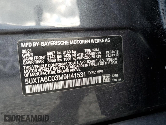 2021 BMW X5 xDrive45e with VIN 5UXTA6C03M9H41531, listed as a Copart auction lot 54133805 with 17,484 mi miles and Salvage Title. Bid and sale history available at DreamBid. Image 14.