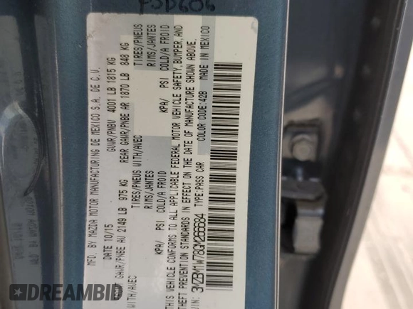 2016 Mazda 3 i Touring z VIN 3MZBM1W78GM266684, wystawiony jako Copart lot #53915435 z przebiegiem 109 314 mil mil oraz Szkoda całkowita • Salvage title. Historia ofert i sprzedaży dostępna na DreamBid. Obrazek 12.