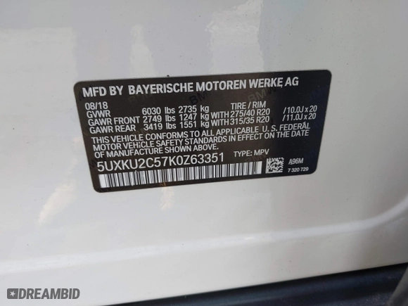 2019 BMW X6 xDrive35i with VIN 5UXKU2C57K0Z63351, listed as a IAAI auction lot 41637597 with 91,121 mi miles. Bid and sale history available at carsss.com. Image 9.