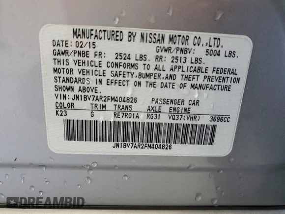 2015 Infiniti Q50 Premium с VIN JN1BV7AR2FM404826, выставлен на аукционе Copart как лот 56673075 с пробегом 139 005 миль миль и Чистый • Clean title. История ставок и продаж доступна на DreamBid. Изображение 12.