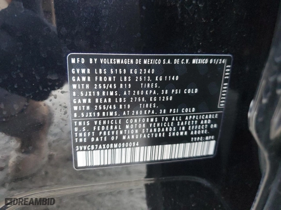 2024 Volkswagen Tiguan SE R-Line Black with VIN 3VVCB7AX0RM090094, listed as a Copart auction lot 42356495 with 2,604 mi miles and Salvage Title. Bid and sale history available at carsss.com. Image 13.
