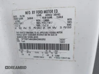 2008 Ford F-150 XL with VIN 1FTRF14W28KD60252, listed as a IAAI auction lot 41207864 with 205,993 mi miles. Bid and sale history available at carsss.com. Image 9.