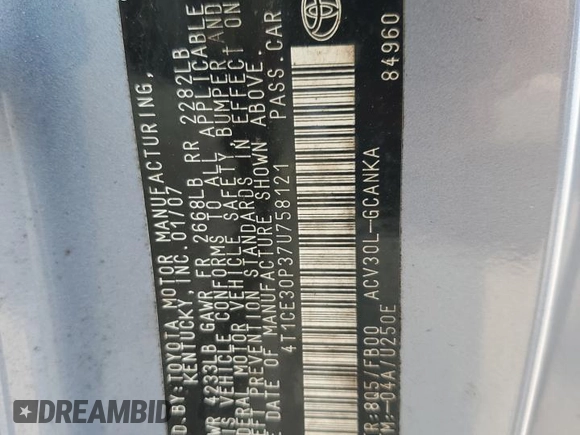 2007 Toyota Solara SE с VIN 4T1CE30P37U758121, выставлен на аукционе Copart как лот 59383735 с пробегом 138 001 миль миль и Списание • Salvage title. История ставок и продаж доступна на DreamBid. Изображение 12.