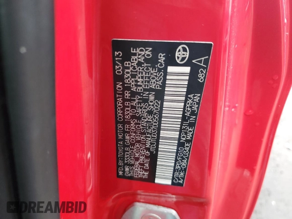 2013 Toyota Yaris L z VIN JTDJTUD37DD567022, wystawiony jako Copart lot #52798825 z przebiegiem 256 681 mil mil oraz Szkoda całkowita • Salvage title. Historia ofert i sprzedaży dostępna na DreamBid. Obrazek 13.