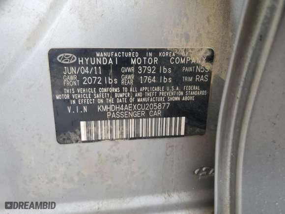2012 Hyundai Elantra GLS with VIN KMHDH4AEXCU205877, listed as a Copart auction lot 41737745 with 259,154 mi miles and Salvage Title. Bid and sale history available at carsss.com. Image 12.