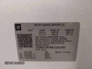 2018 Chevrolet Traverse Premier z VIN 1GNEVJKW4JJ163087, wystawiony jako IAAI lot #41509692 z przebiegiem 118 158 mil mil oraz . Historia ofert i sprzedaży dostępna na DreamBid. Obrazek 9.