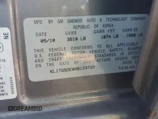 2010 Chevrolet Aveo 2LT with VIN KL1TG5DE0AB133737, listed as a Copart auction lot 41803265 with 150,570 mi miles and Salvage title. Bid and sale history available at DreamBid. Image 12.