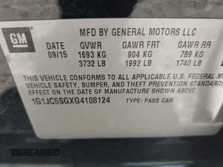 2016 Chevrolet Sonic LT with VIN 1G1JC5SGXG4108124, listed as a IAAI auction lot 42412834 with 90,191 mi miles and . Bid and sale history available at DreamBid. Image 9.