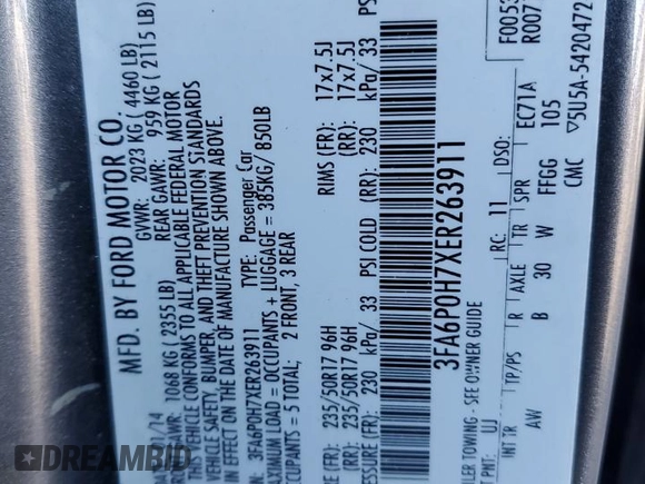2014 Ford Fusion SE with VIN 3FA6P0H7XER263911, listed as a Copart auction lot 44020415 with Not Provided miles and Salvage Title. Bid and sale history available at carsss.com. Image 12.