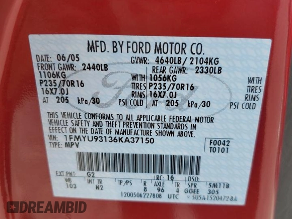 2006 Ford Escape XLT with VIN 1FMYU93136KA37150, listed as a Copart auction lot 49206455 with 48,387 mi miles and Salvage Title. Bid and sale history available at carsss.com. Image 13.