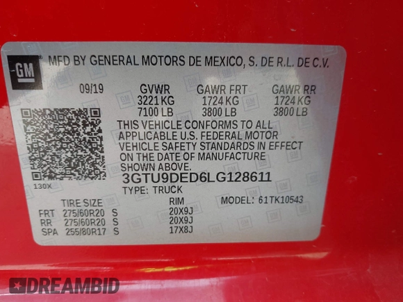 2020 GMC Sierra 1500 SLT z VIN 3GTU9DED6LG128611, wystawiony jako IAAI lot #41933828 z przebiegiem 80 456 mil mil oraz . Historia ofert i sprzedaży dostępna na DreamBid. Obrazek 9.