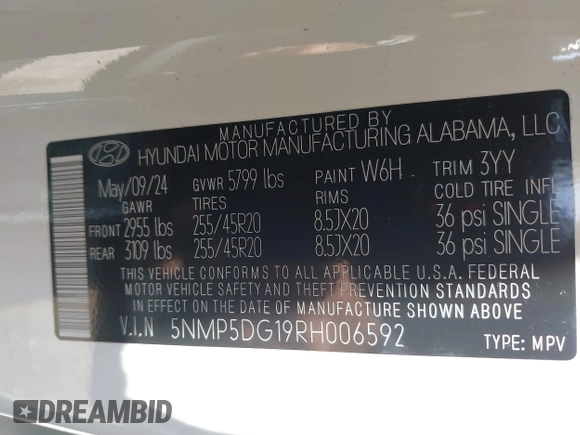 2024 Hyundai Santa Fe Calligraphy с VIN 5NMP5DG19RH006592, выставлен на аукционе IAAI как лот 42654567 с пробегом 19 156 миль миль и . История ставок и продаж доступна на DreamBid. Изображение 9.